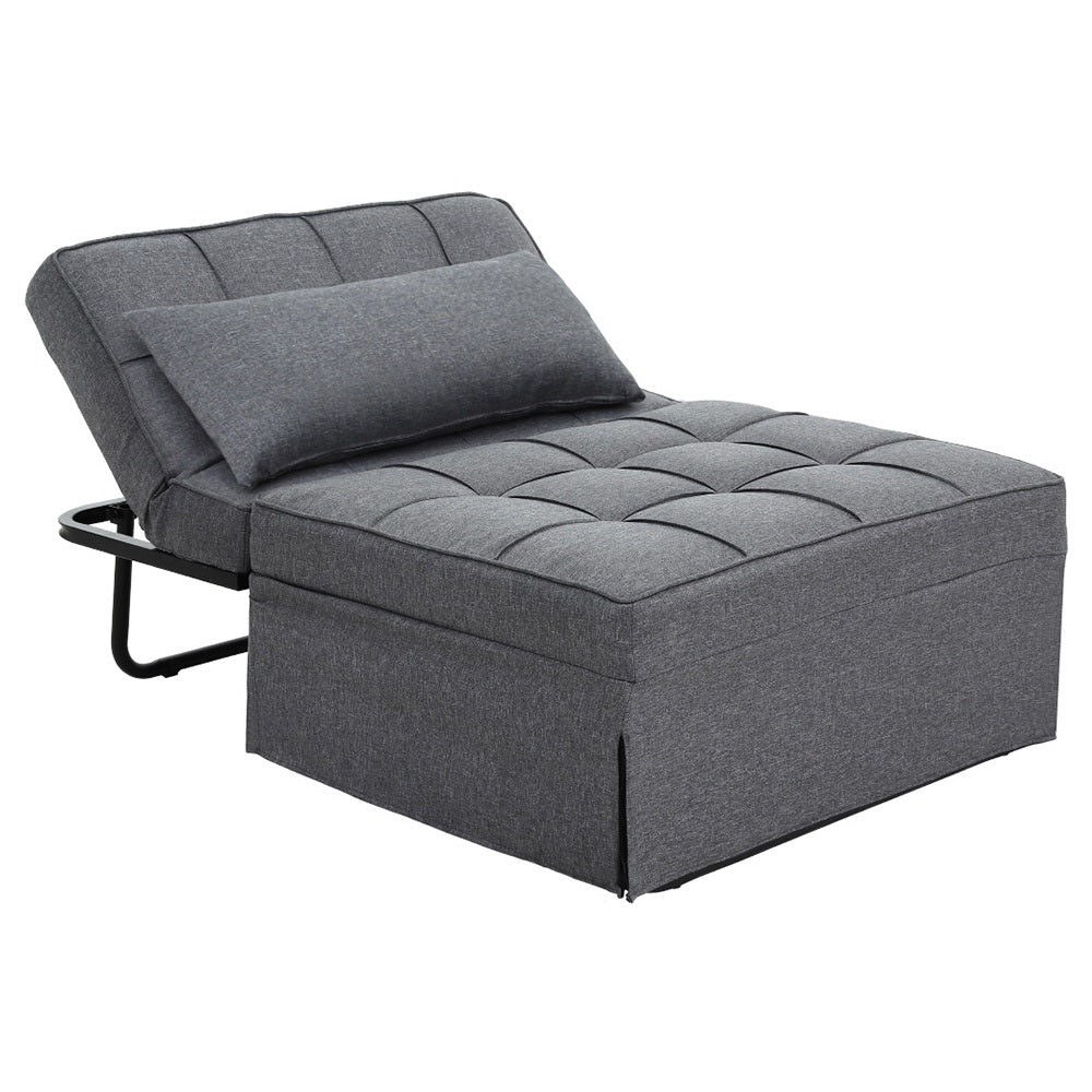 Artiss Sofa Bed Ottoman Pillow Folding Linen Grey Siyi Artiss