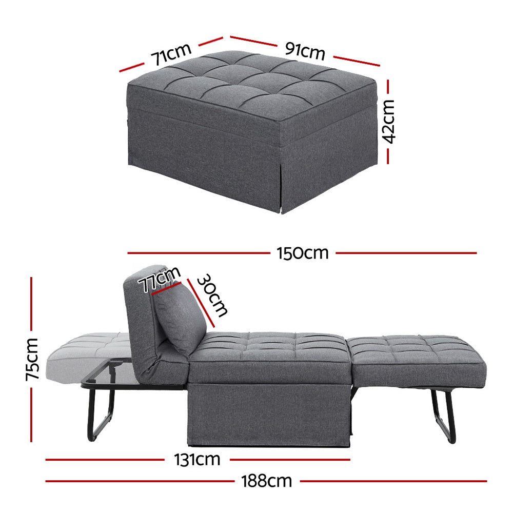 Artiss Sofa Bed Ottoman Pillow Folding Linen Grey Siyi Artiss