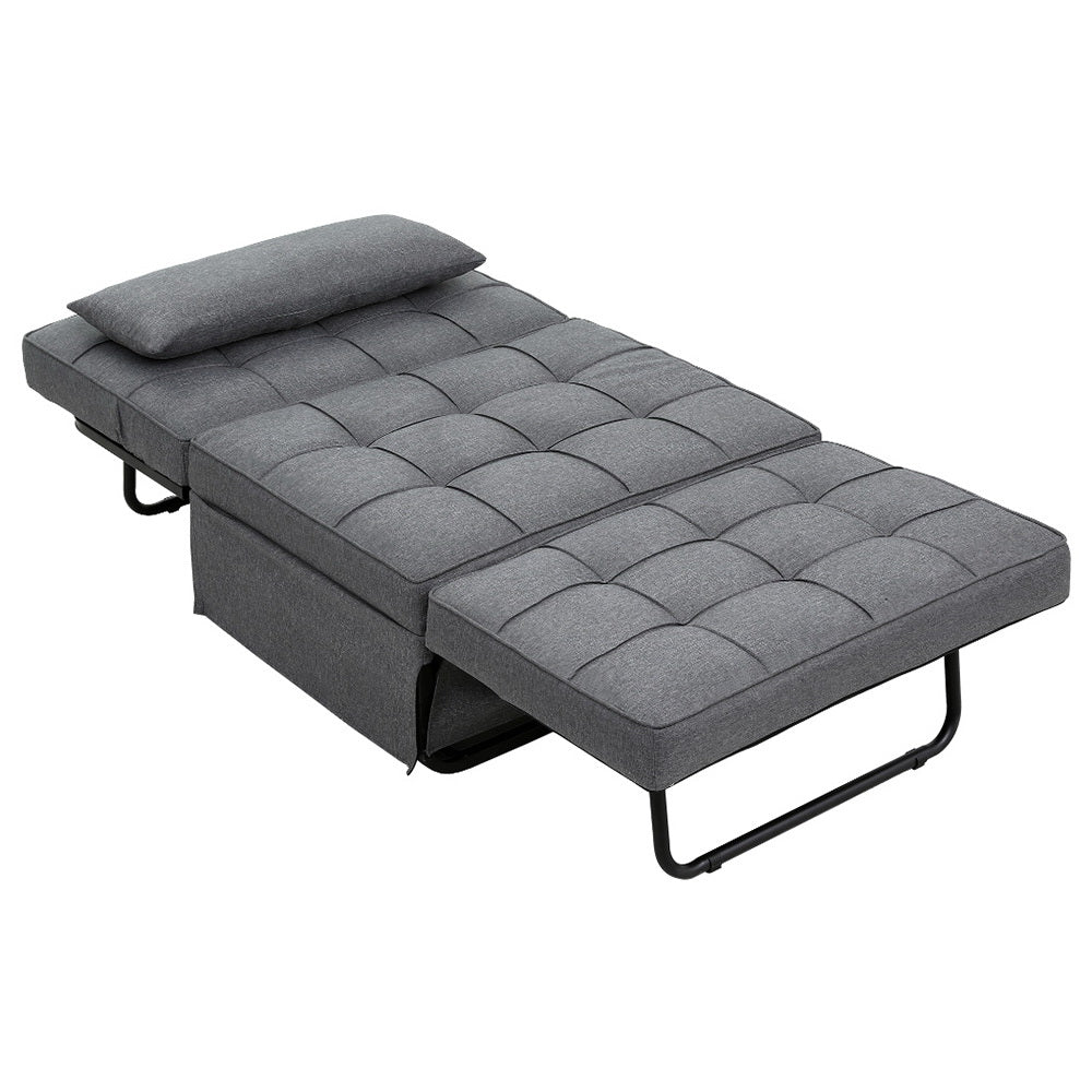 Artiss Sofa Bed Ottoman Pillow Folding Linen Grey Siyi Artiss