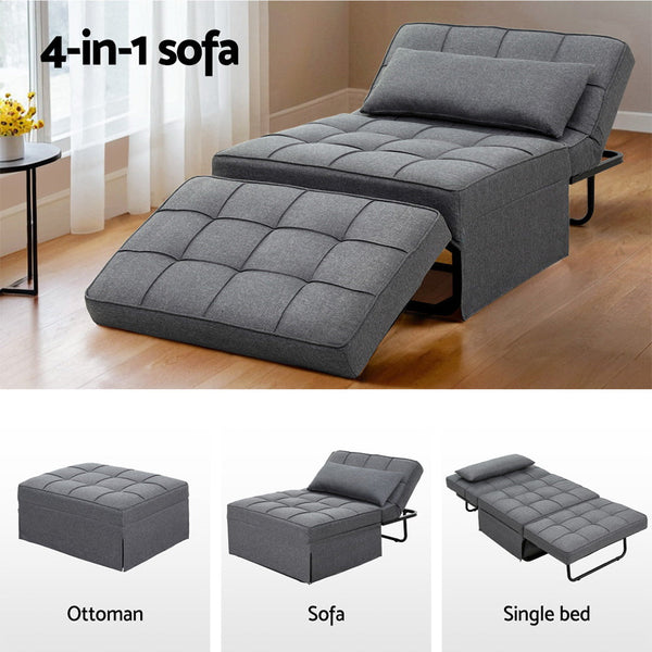 Artiss Sofa Bed Ottoman Pillow Folding Linen Grey Siyi Artiss
