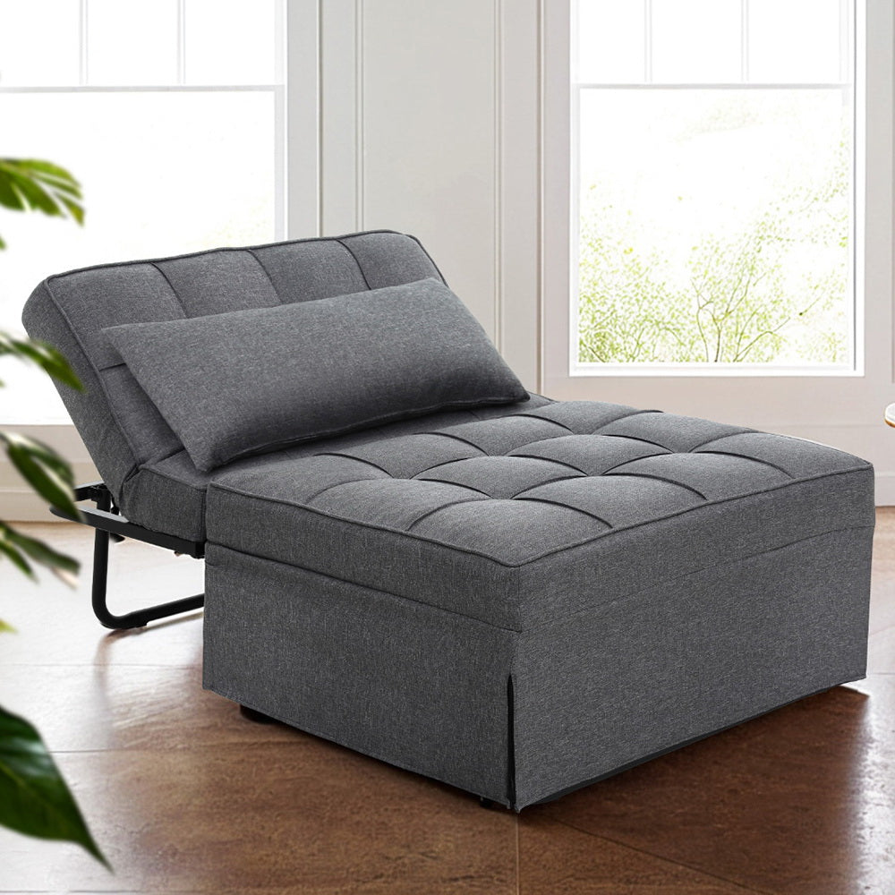 Artiss Sofa Bed Ottoman Pillow Folding Linen Grey Siyi Artiss