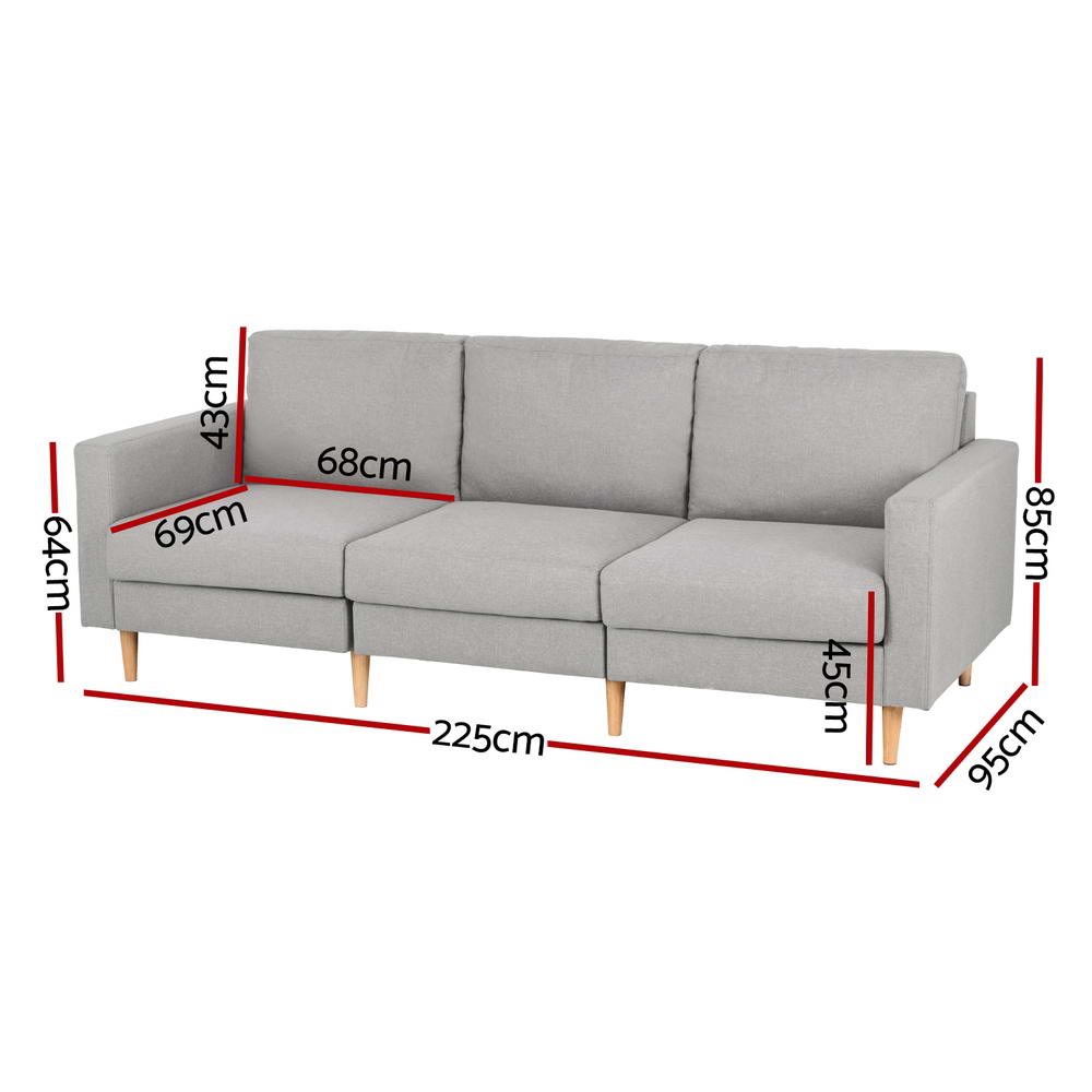 Artiss Sofa 3 Seater Extra Large Linen Fabric Grey Artiss