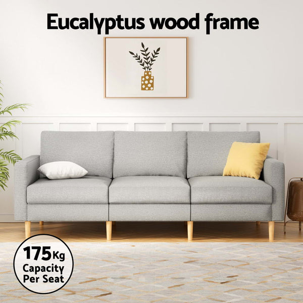 Artiss Sofa 3 Seater Extra Large Linen Fabric Grey Artiss