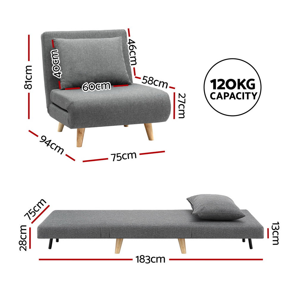 Artiss Sofa Bed Convertible Couch Recliner Lounge Chair Linen Grey Awezingly