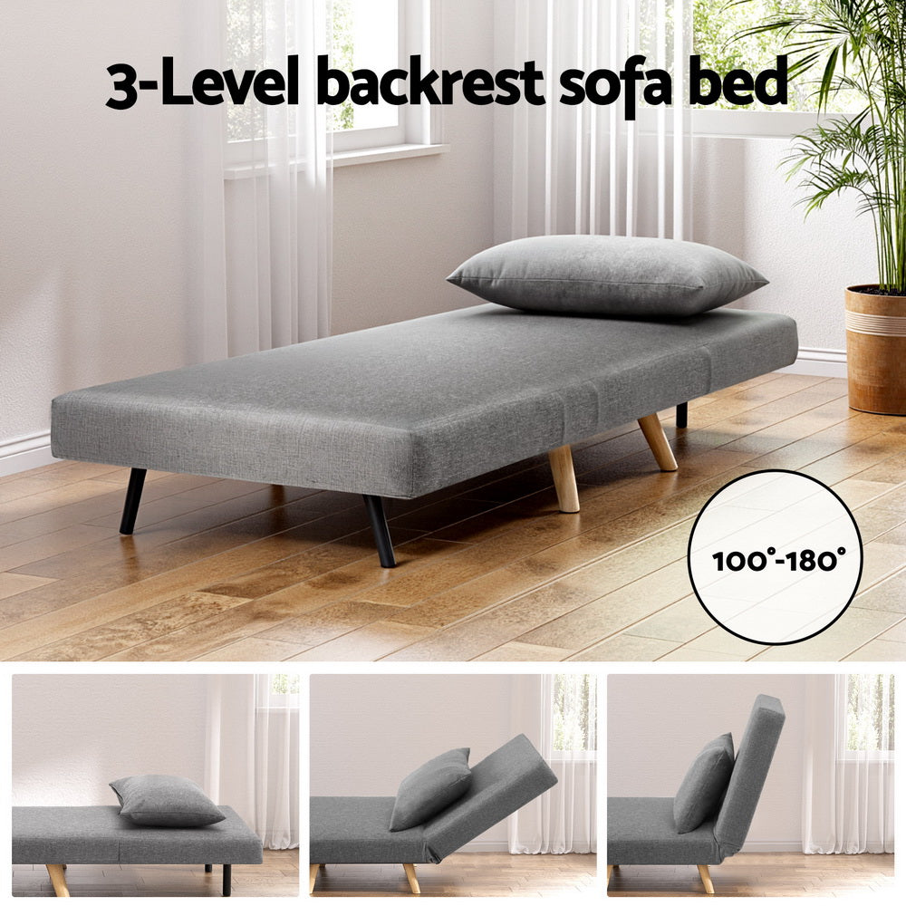 Artiss Sofa Bed Convertible Couch Recliner Lounge Chair Linen Grey Awezingly
