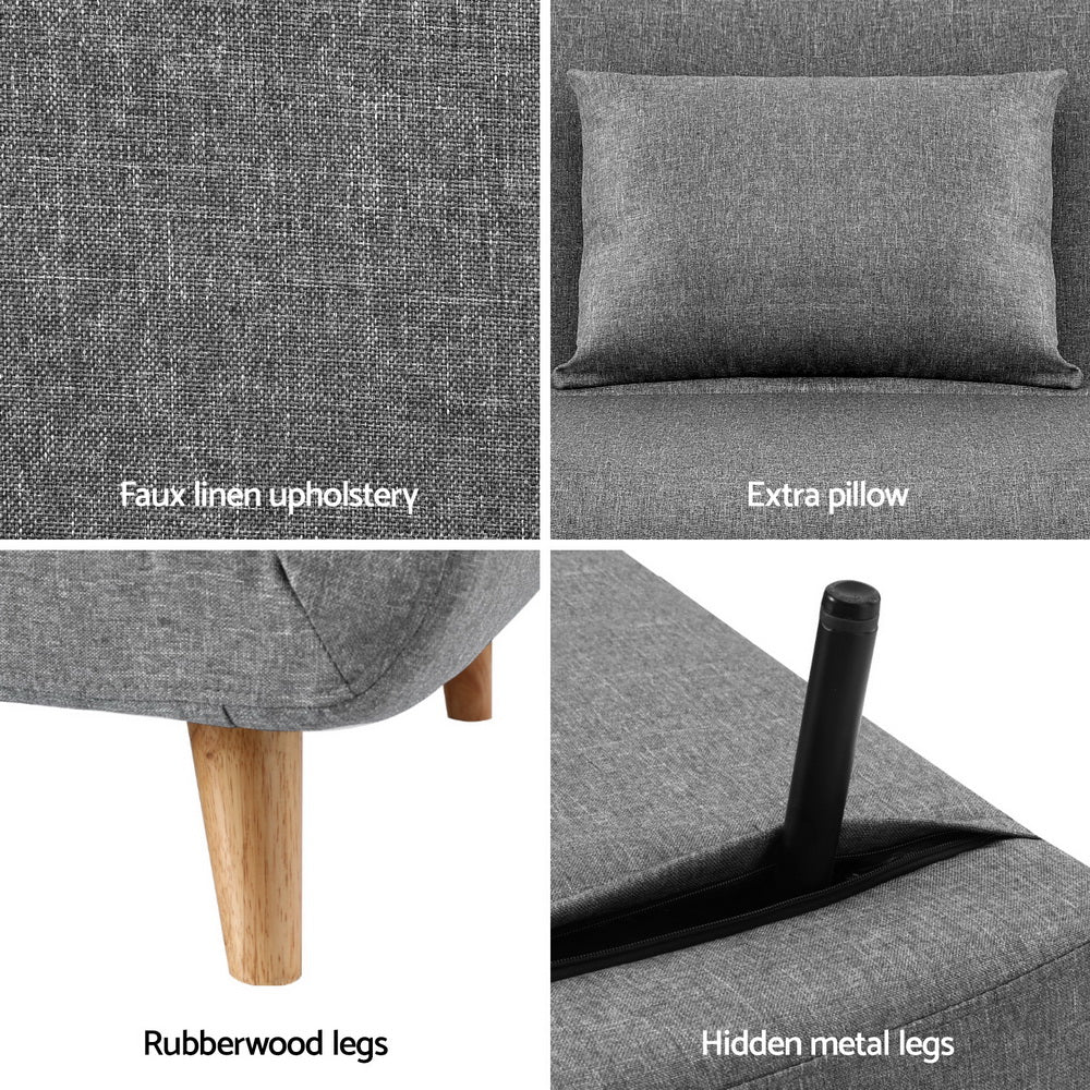 Artiss Sofa Bed Convertible Couch Recliner Lounge Chair Linen Grey Awezingly