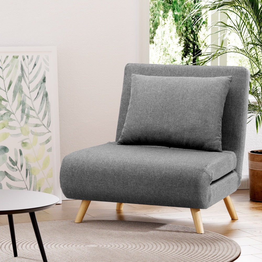 Artiss Sofa Bed Convertible Couch Recliner Lounge Chair Linen Grey Awezingly