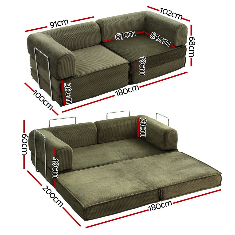 Artiss Convertible Folding Sofa Bed Green Awezingly