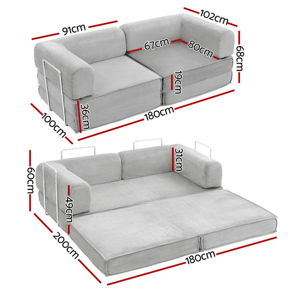 Artiss Convertible Folding Sofa Bed Grey Awezingly