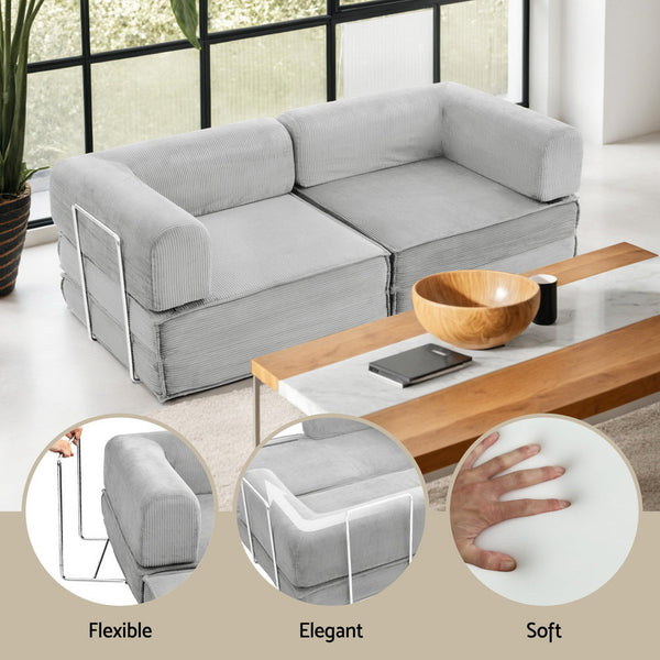 Artiss Convertible Folding Sofa Bed Grey Awezingly