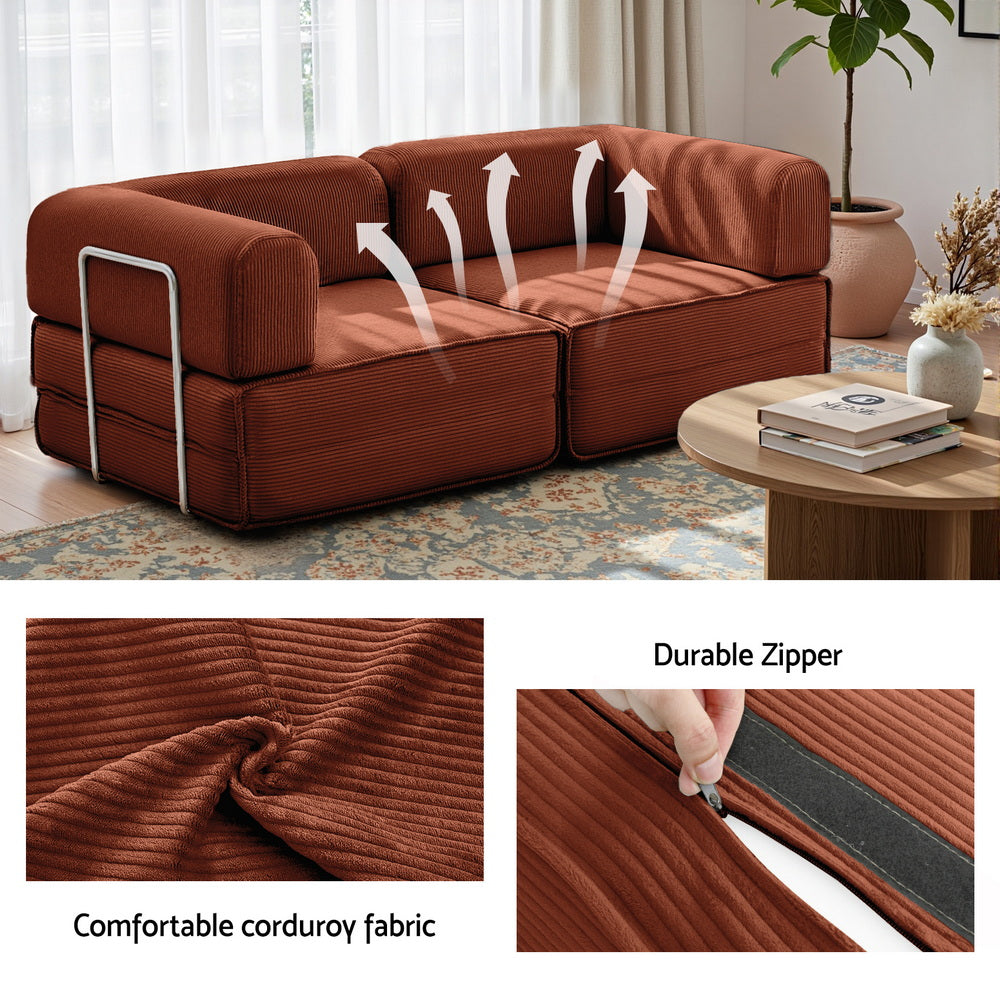Artiss Convertible Folding Sofa Bed Orange Awezingly