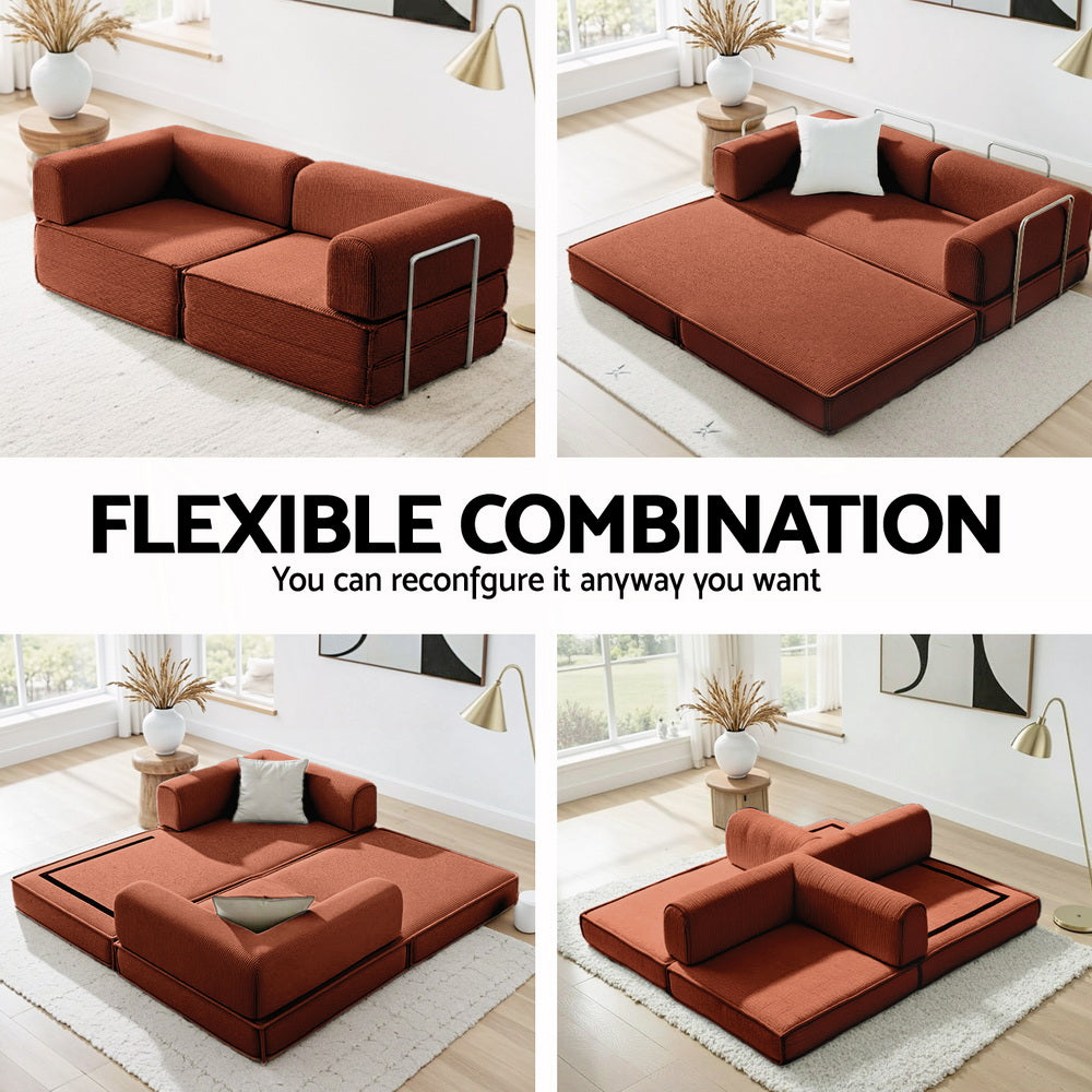 Artiss Convertible Folding Sofa Bed Orange Awezingly