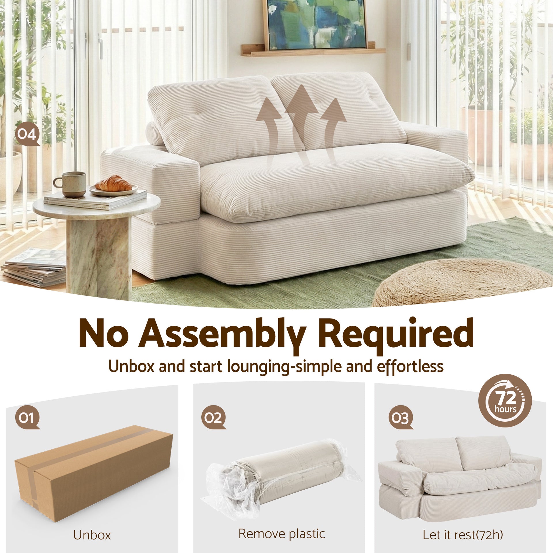 Artiss Convertible Folding Sofa Bed 30D High-Density Foam Boneless Couch with Corduroy Sleeper Couch Lounger for Living Room Beign Awezingly