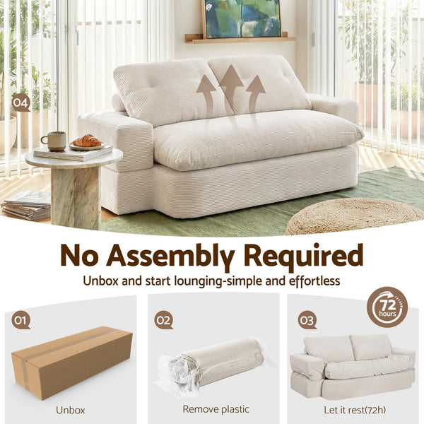 Artiss Convertible Folding Sofa Bed 30D High-Density Foam Boneless Couch with Corduroy Sleeper Couch Lounger for Living Room Beign Awezingly