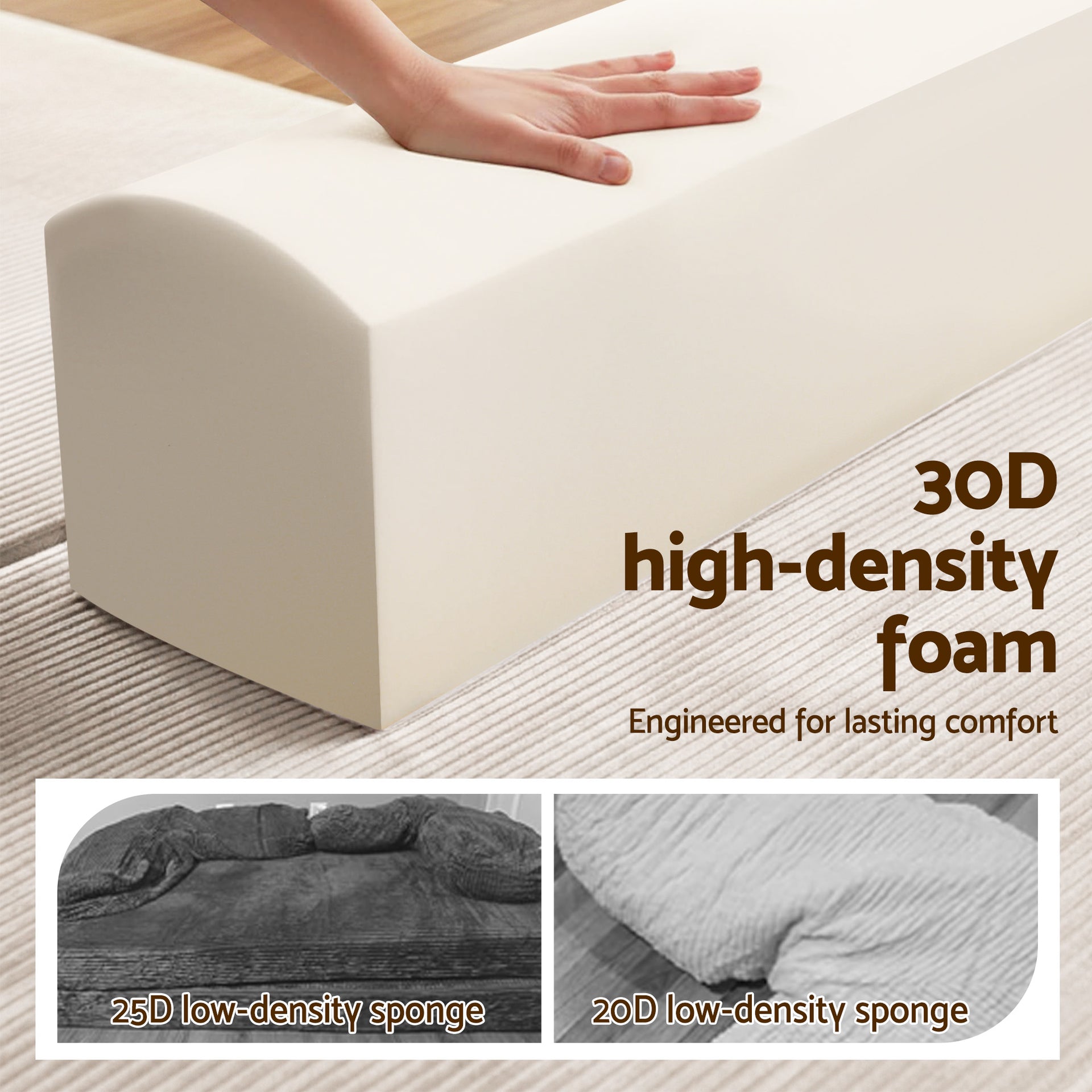 Artiss Convertible Folding Sofa Bed 30D High-Density Foam Boneless Couch with Corduroy Sleeper Couch Lounger for Living Room Beign Awezingly