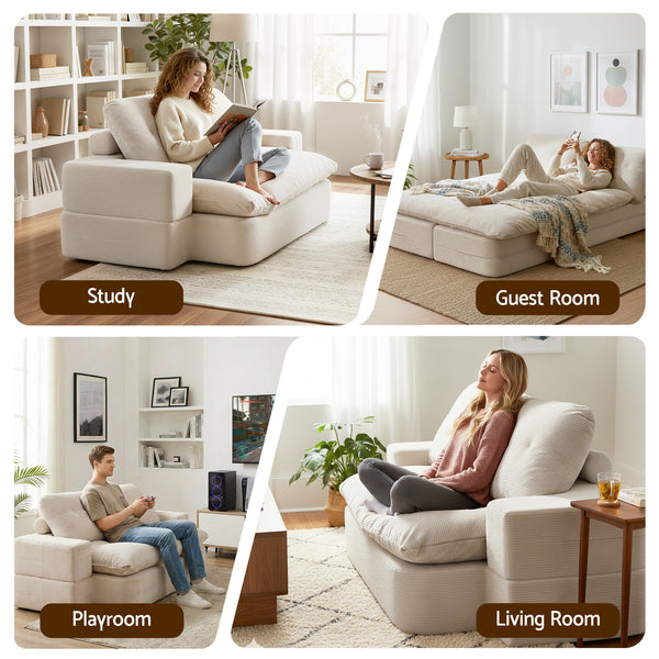 Artiss Convertible Folding Sofa Bed 30D High-Density Foam Boneless Couch with Corduroy Sleeper Couch Lounger for Living Room Beign Awezingly