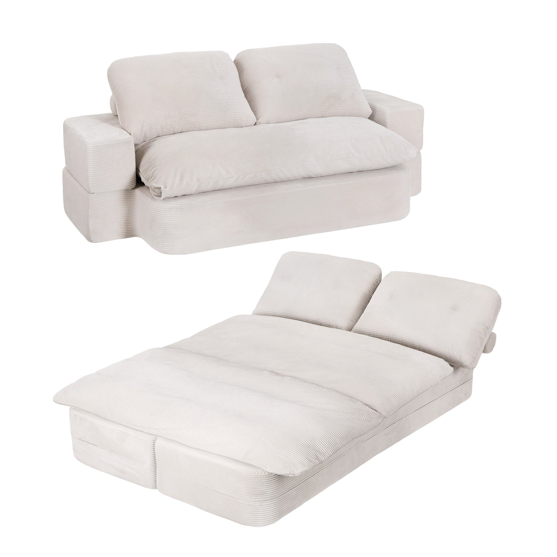 Artiss Convertible Folding Sofa Bed 30D High-Density Foam Boneless Couch with Corduroy Sleeper Couch Lounger for Living Room Beign Awezingly