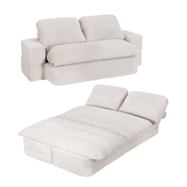 Artiss Convertible Folding Sofa Bed 30D High-Density Foam Boneless Couch with Corduroy Sleeper Couch Lounger for Living Room Beign Awezingly