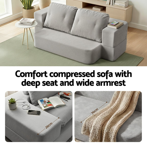 Artiss Convertible Folding Sofa Bed 30D High-Density Foam Boneless Couch with Corduroy Sleeper Couch Lounger for Living Room Grey Awezingly