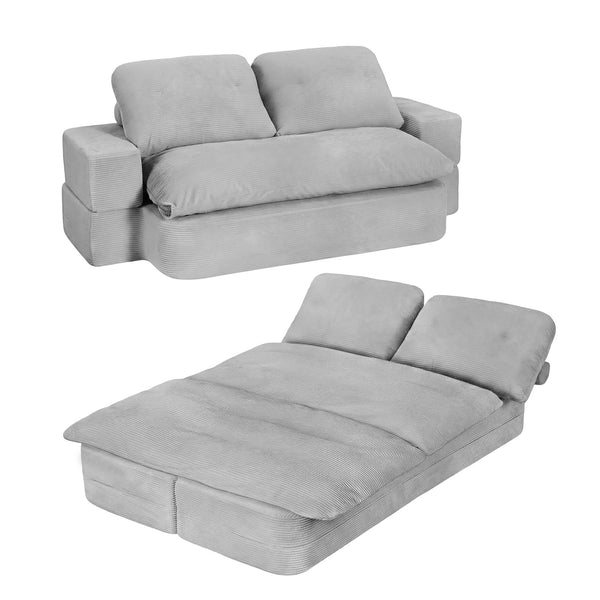Artiss Convertible Folding Sofa Bed 30D High-Density Foam Boneless Couch with Corduroy Sleeper Couch Lounger for Living Room Grey Awezingly