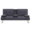 Artiss Linen Fabric 3 Seater Sofa Bed Recliner Lounge Couch Cup Holder Futon Dark Grey
