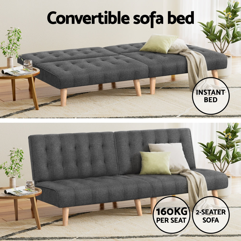 Artiss 2x Sofa Bed Couch Single Seater Fabric Grey Artiss