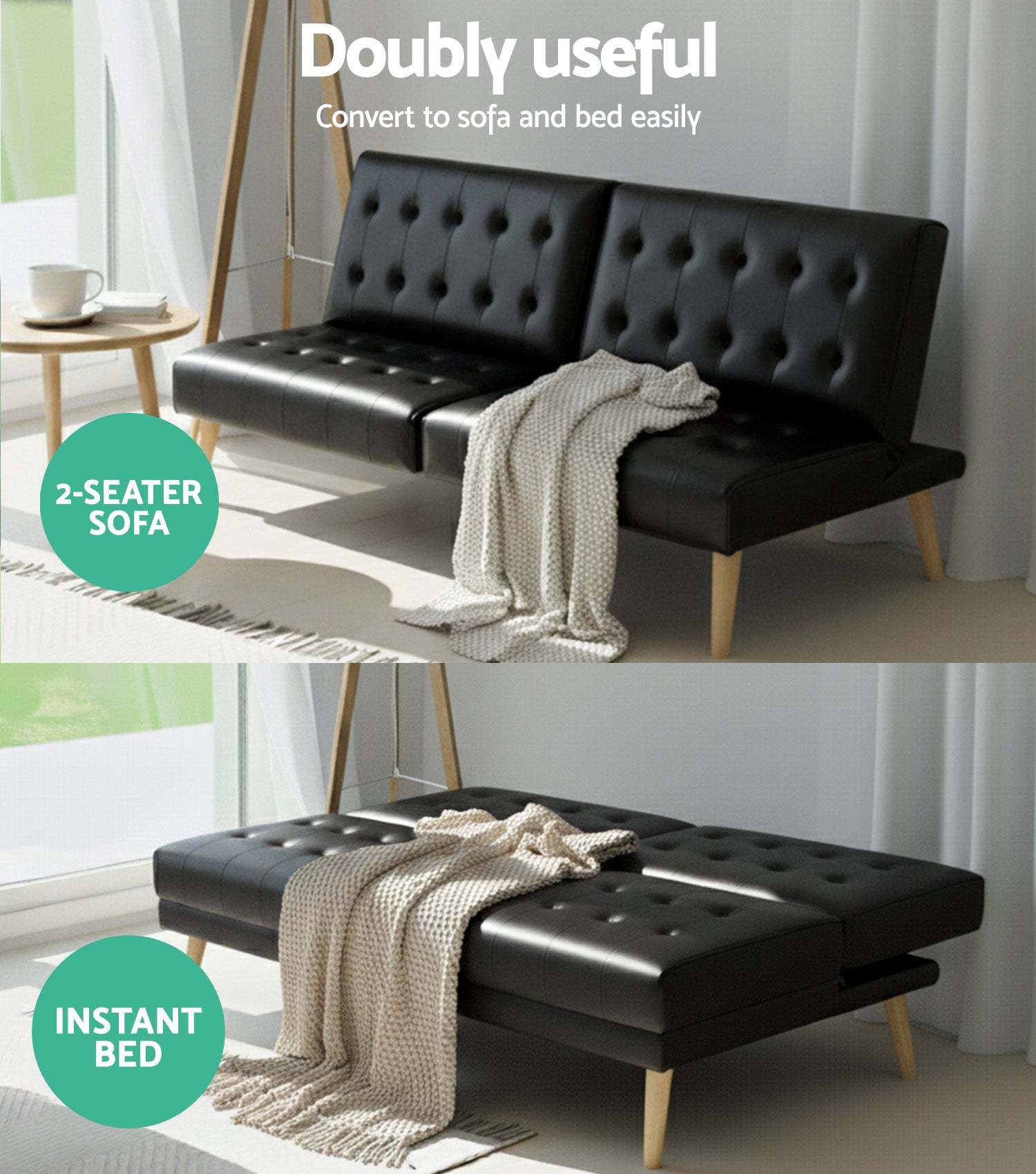 Artiss Sofa Bed Couch 1 Seater Lounge Fabric Black Awezingly