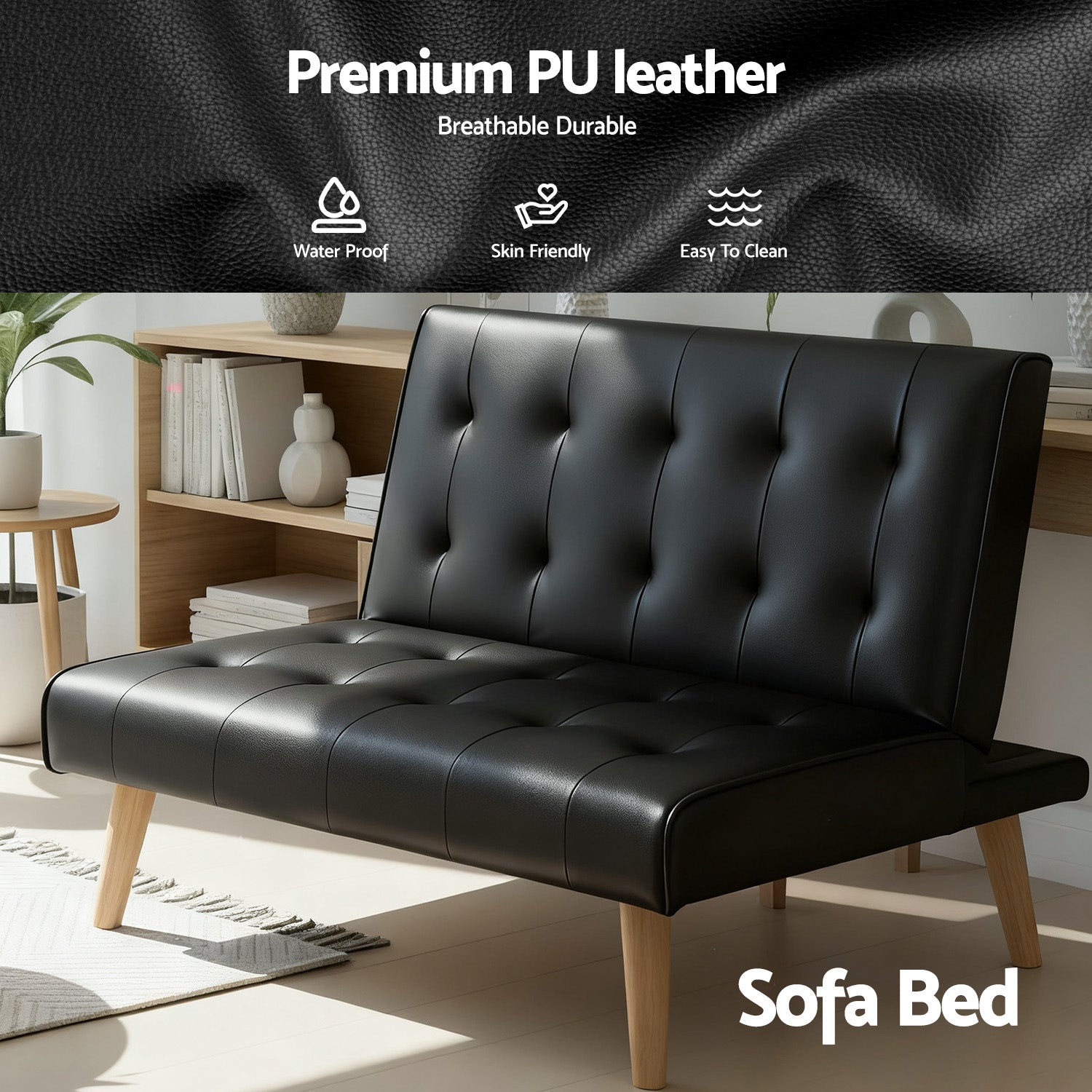 Artiss Sofa Bed Couch 1 Seater Lounge Fabric Black Awezingly