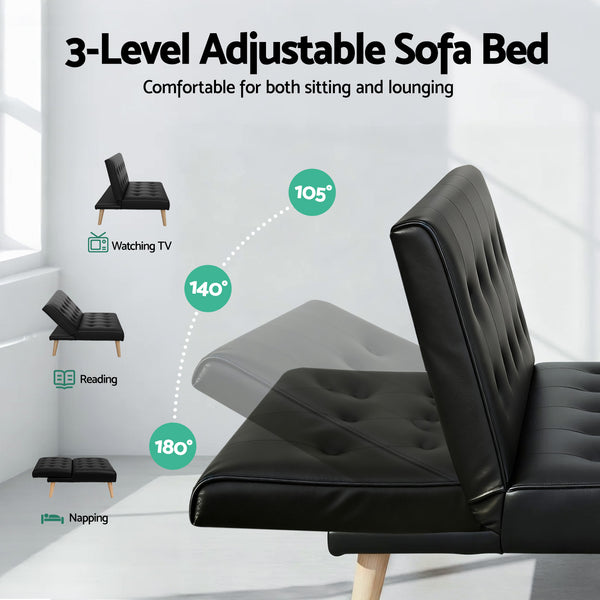 Artiss Sofa Bed Couch 1 Seater Lounge Fabric Black Awezingly