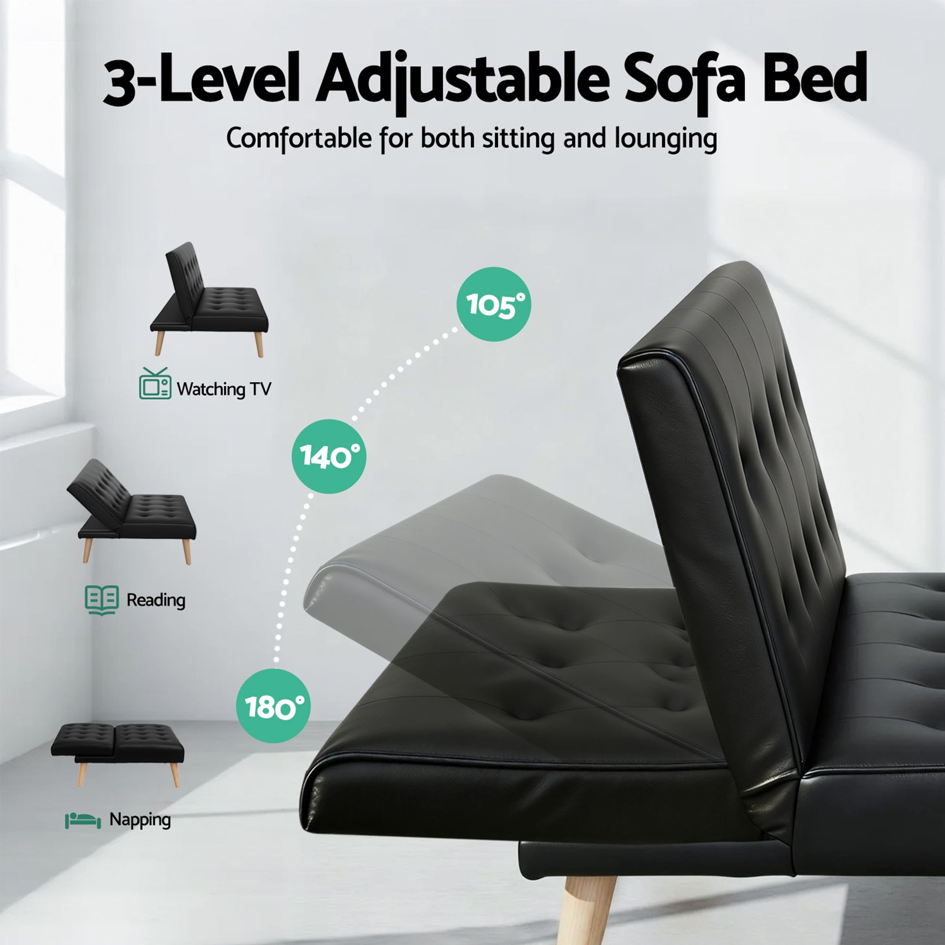 Artiss Sofa Bed Couch 2 Seater Lounge Fabric Black Awezingly