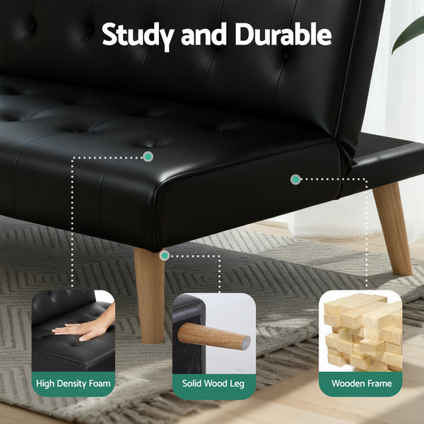 Artiss Sofa Bed Couch 2 Seater Lounge Fabric Black Awezingly