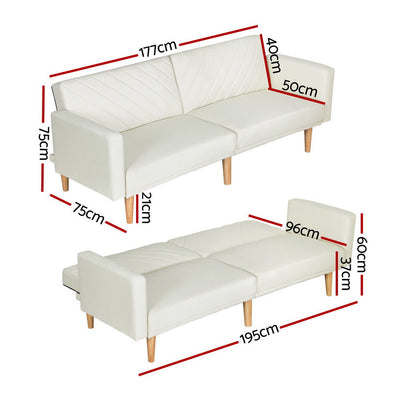 Artiss Sofa Bed 195CM Beige Faux Linen