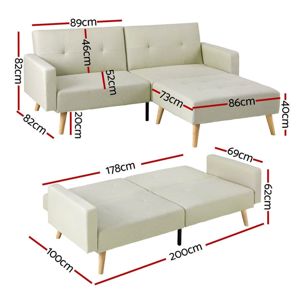 Artiss Sofa Bed Ottoman 200CM Beige Faux Linen Artiss