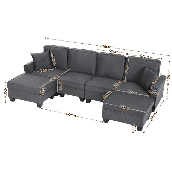 Artiss Modular Sectional U Shaped Storage Sofa Couches for Living Room Grey Awezingly