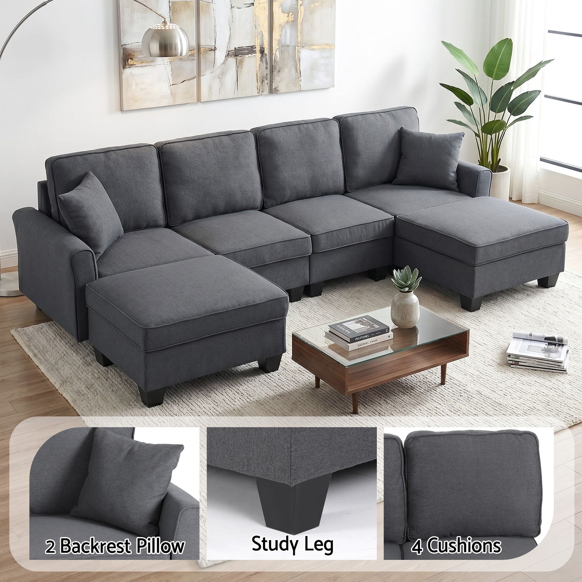 Artiss Modular Sectional U Shaped Storage Sofa Couches for Living Room Grey Awezingly