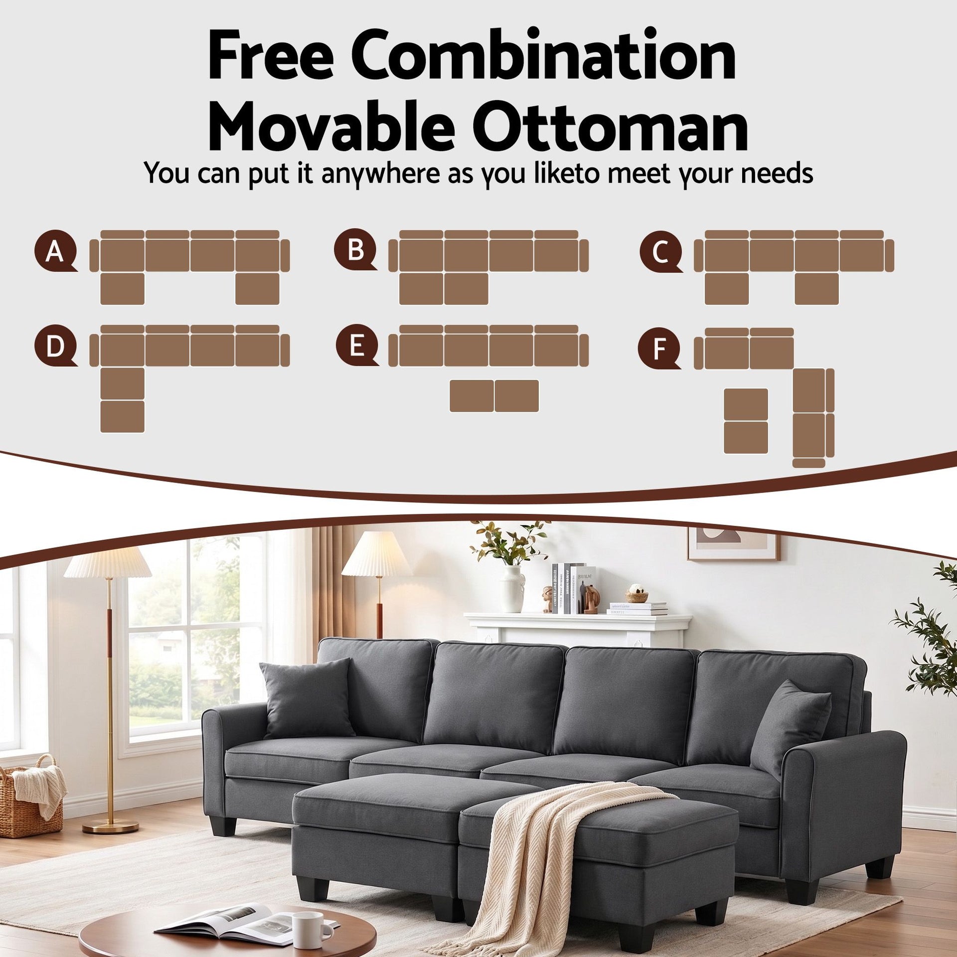 Artiss Modular Sectional U Shaped Storage Sofa Couches for Living Room Grey Awezingly