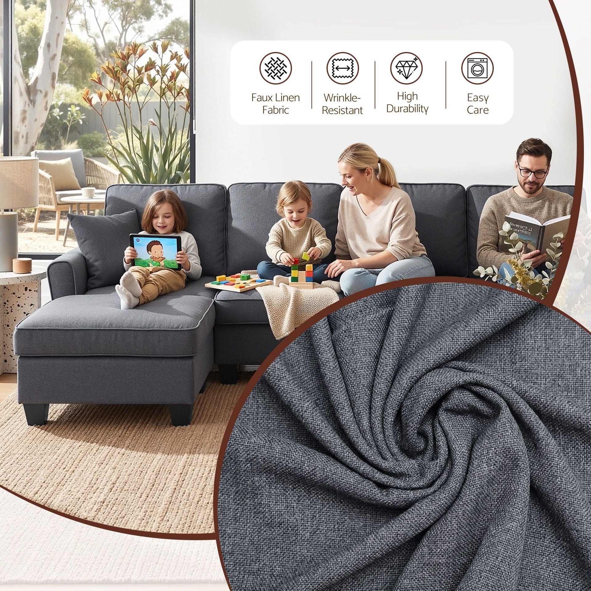 Artiss Modular Sectional U Shaped Storage Sofa Couches for Living Room Grey Awezingly