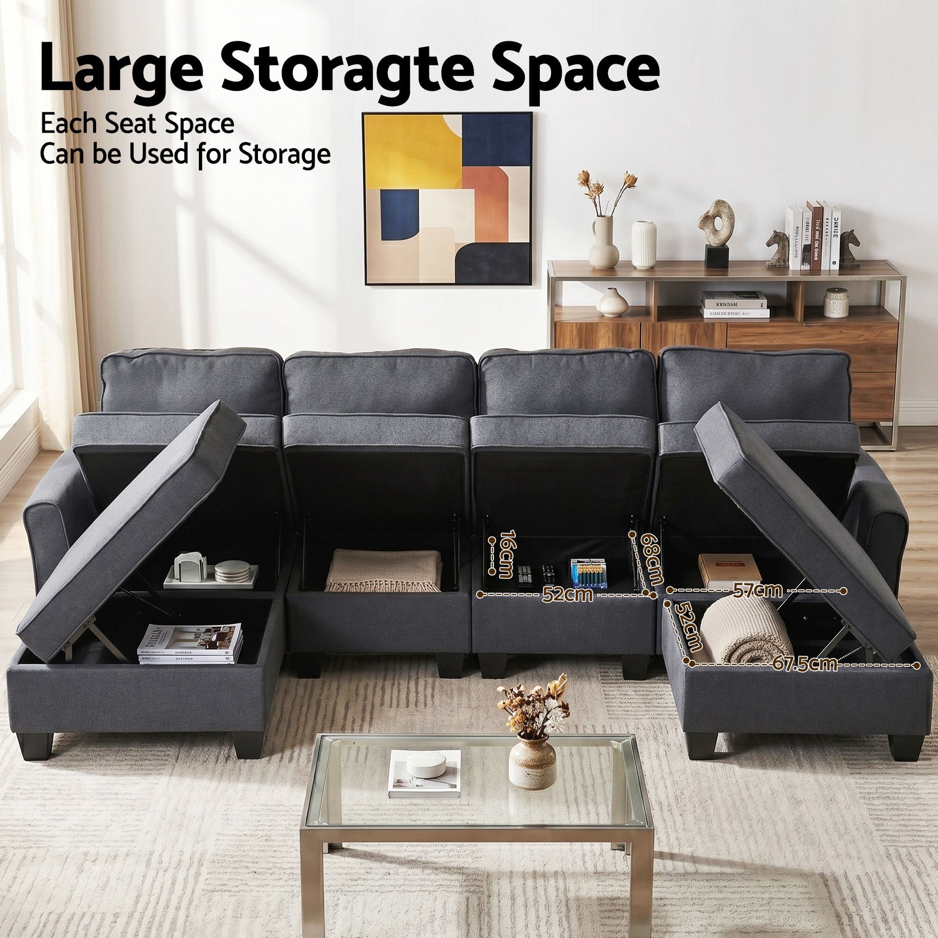 Artiss Modular Sectional U Shaped Storage Sofa Couches for Living Room Grey Awezingly