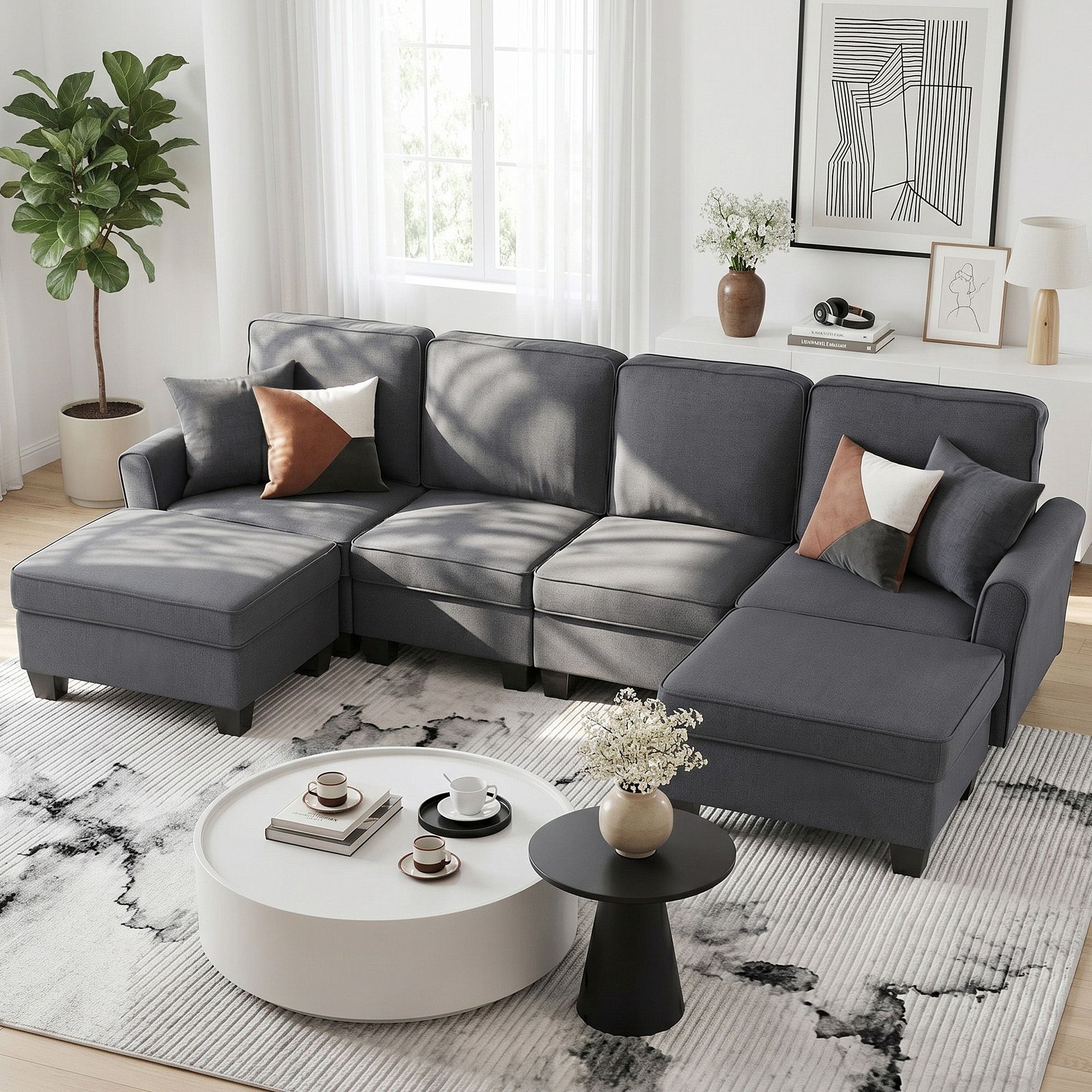 Artiss Modular Sectional U Shaped Storage Sofa Couches for Living Room Grey Awezingly