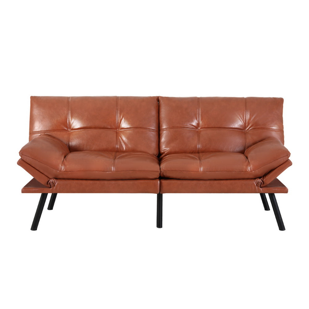 Artiss Sofa Bed Convertible 3 Seater Couch Recliner Lounge Chair Leather Brown Artiss