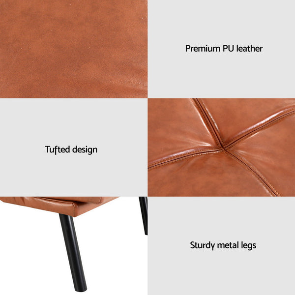 Artiss Sofa Bed Convertible 3 Seater Couch Recliner Lounge Chair Leather Brown Artiss