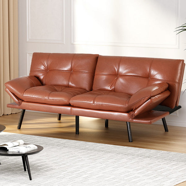 Artiss Sofa Bed Convertible 3 Seater Couch Recliner Lounge Chair Leather Brown Artiss