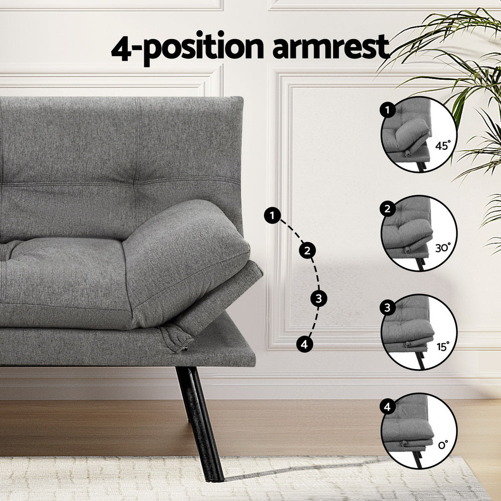Artiss Sofa Bed Convertible 3 Seater Couch Recliner Lounge Chair Fabric Grey Artiss