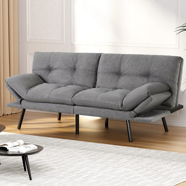 Artiss Sofa Bed Convertible 3 Seater Couch Recliner Lounge Chair Fabric Grey Artiss