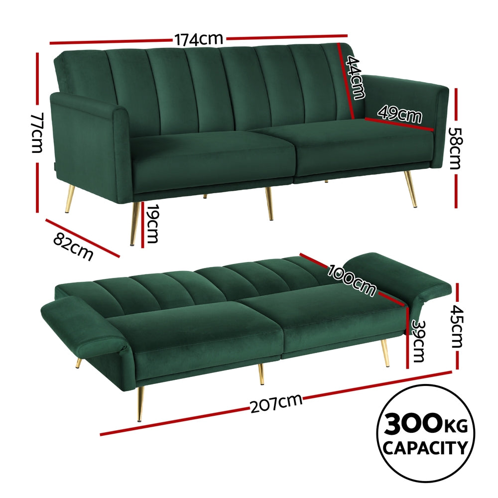 Artiss Sofa Bed 3 Seater Couch Convertible Lounge Adjustable Arm Recliner Velvet Artiss