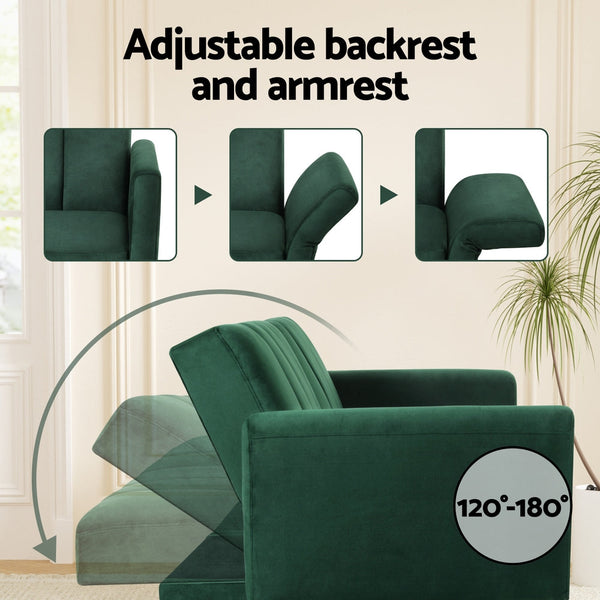 Artiss Sofa Bed 3 Seater Couch Convertible Lounge Adjustable Arm Recliner Velvet Artiss
