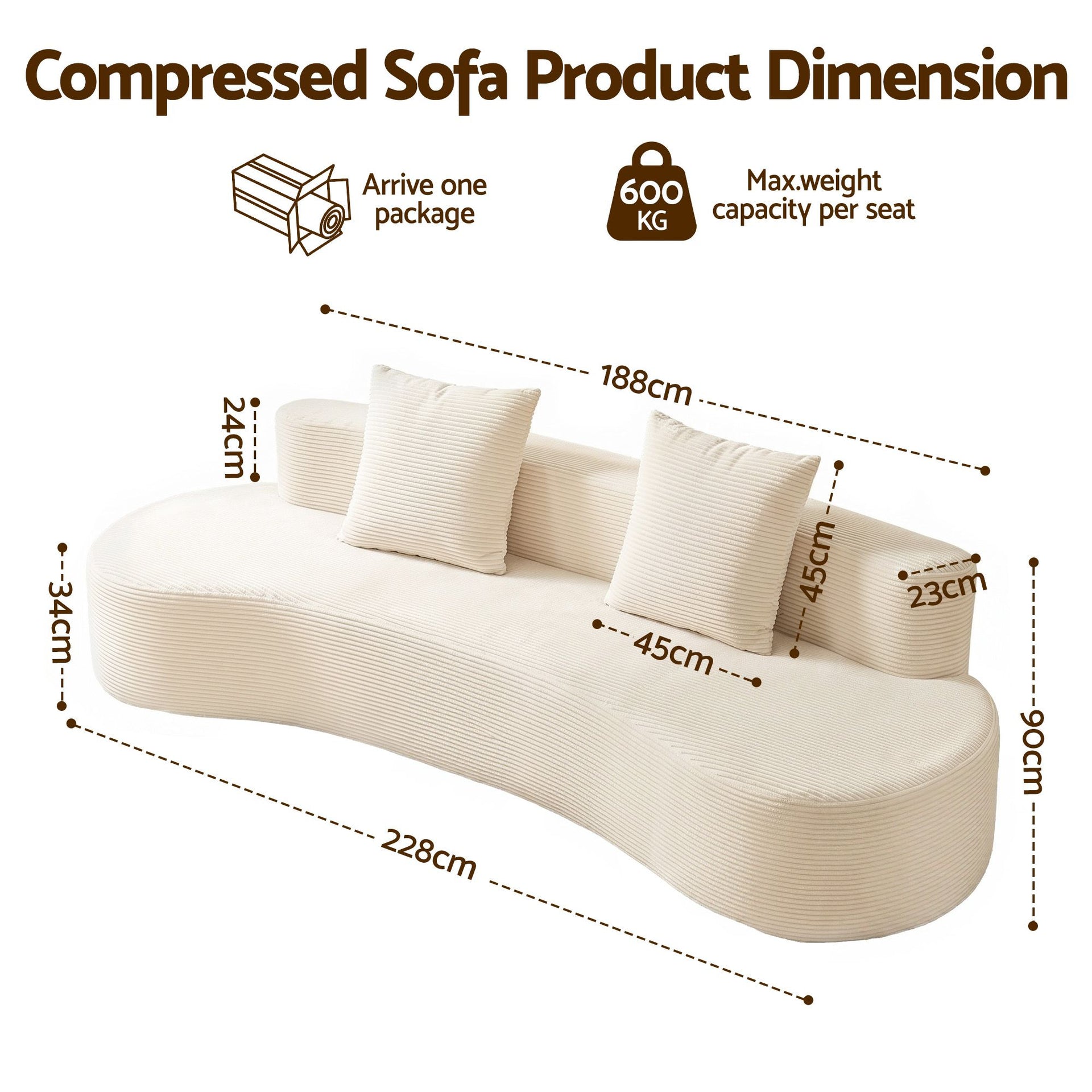 Artiss 228cm Modular Sofa Bed Sectional Boneless Couches for Living Room No Assembly Required Awezingly