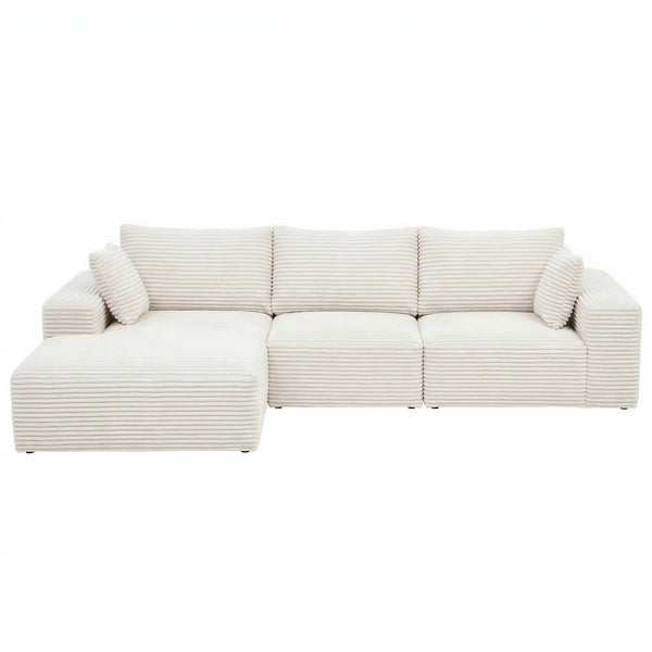 Artiss 3 Seater Modular Sofa Bed Sectional Boneless Couches for Living Room Corduroy Compressed Sofa White Awezingly