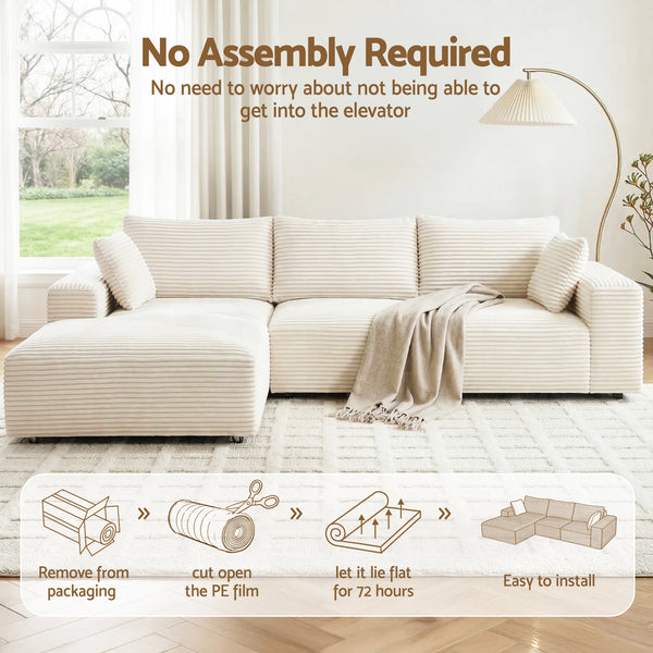 Artiss 3 Seater Modular Sofa Bed Sectional Boneless Couches for Living Room Corduroy Compressed Sofa White Awezingly