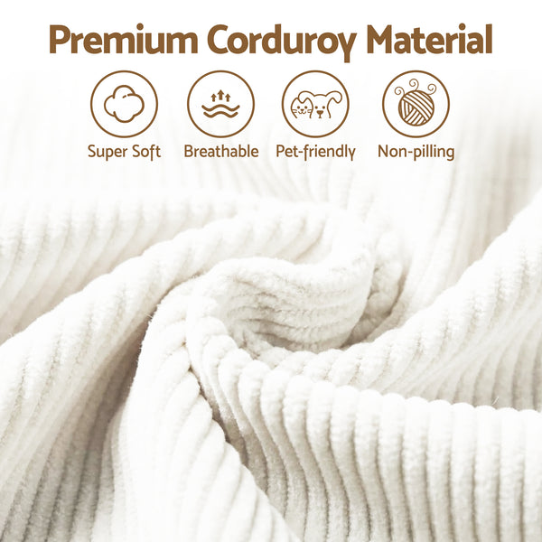 Artiss 3 Seater Modular Sofa Bed Sectional Boneless Couches for Living Room Corduroy Compressed Sofa White Awezingly